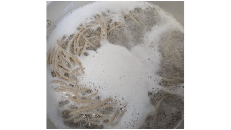 大山蕎麦茹で途中