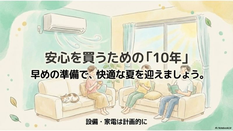 エアコン買い替え、10年を目安に早めに準備しておくと安心。快適な夏を迎えましょう。